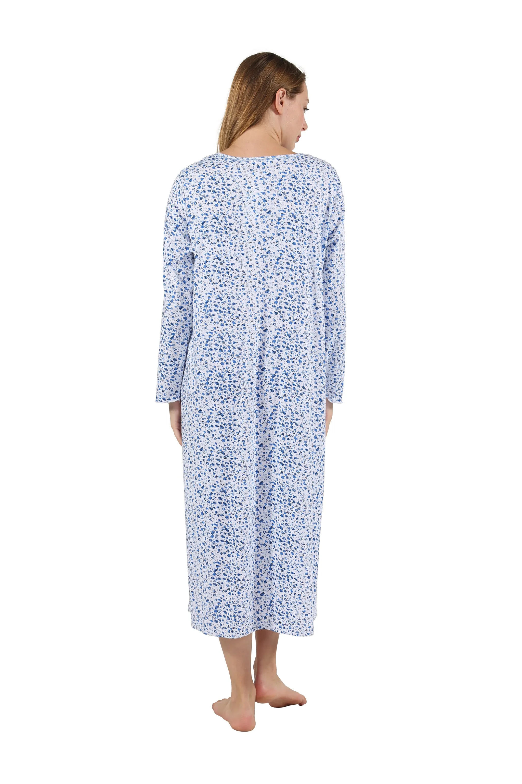 100% Cotton Blue Mini Floral Cotton Knit Gown