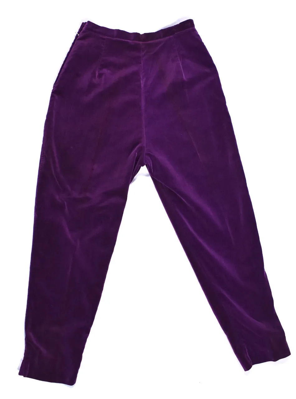 1950s Purple Velvet Ankle Pants