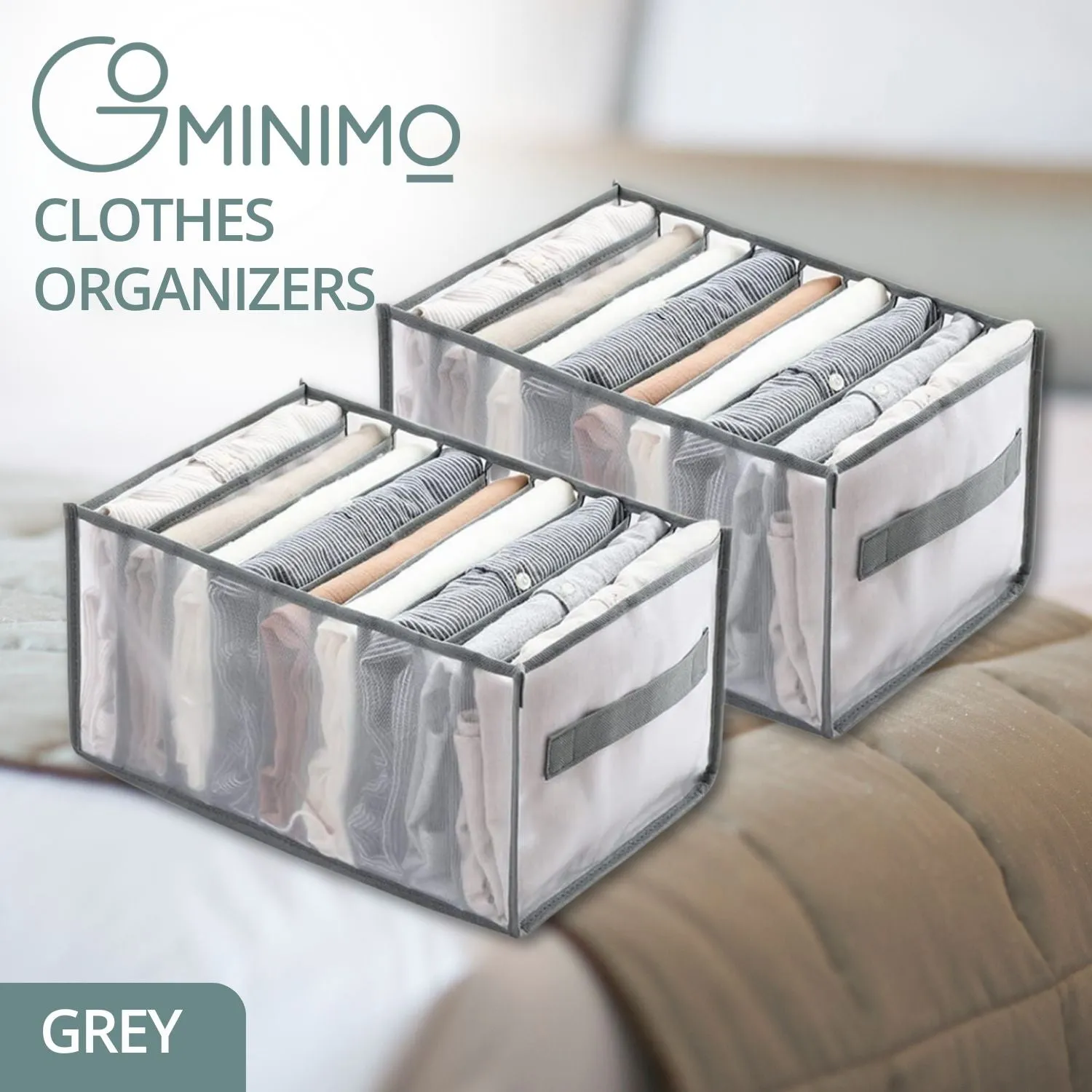 2PCS 9-Grid Nylon Mesh Wardrobe Organizer (Grey) GOMINIMO