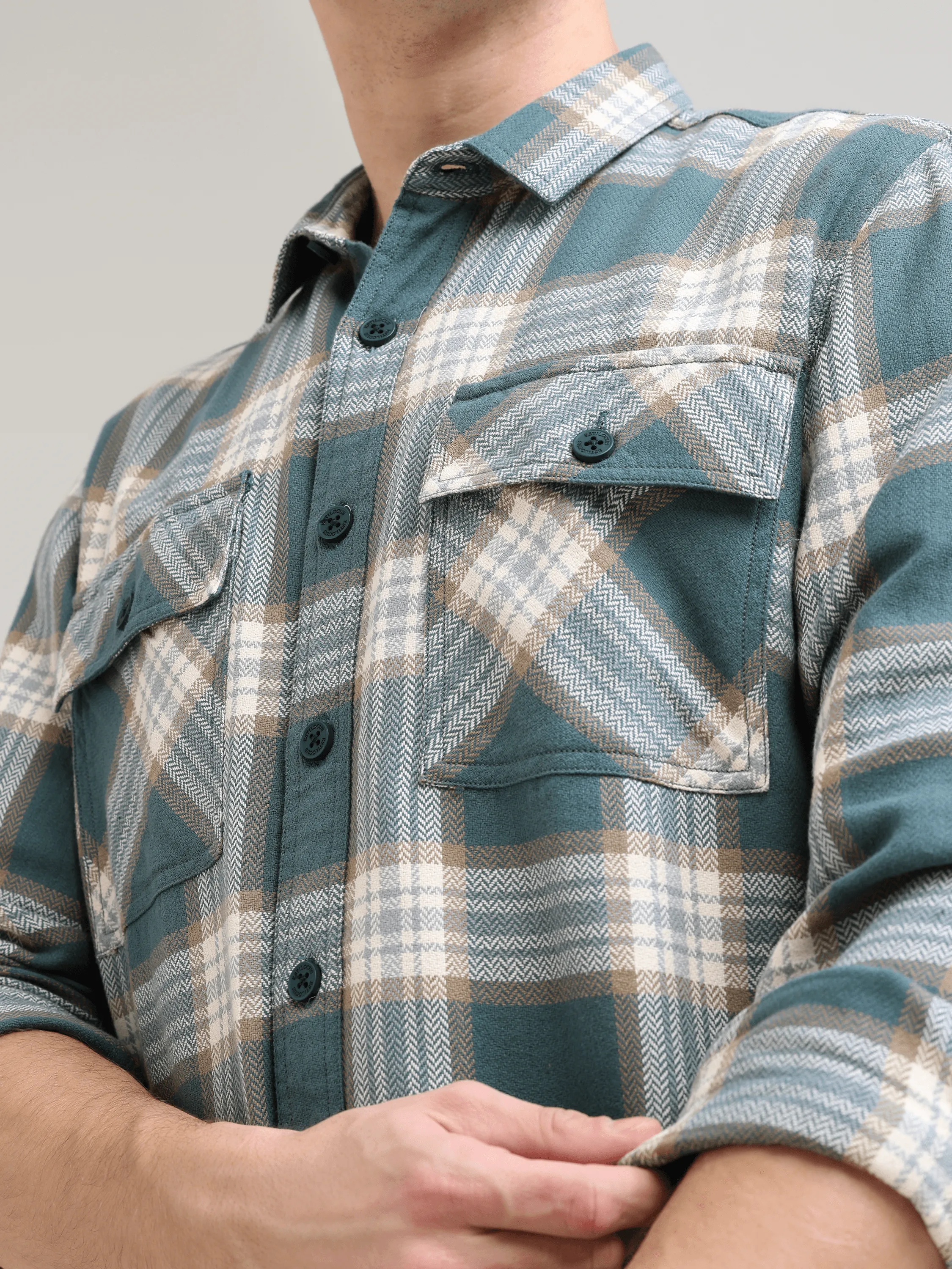 Aegean teal off-white casual check shirt