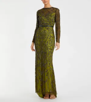 Beaded Long Sleeve Evening Gown