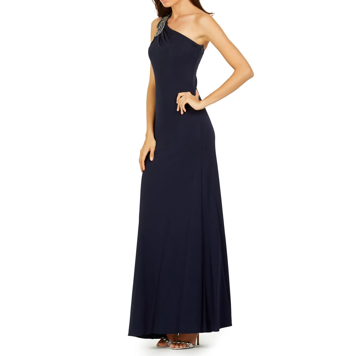 Beaded-Shoulder Jersey Gown