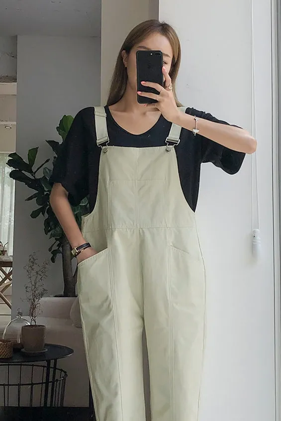 Beige Cotton Casual Jumpsuits Korean Womens Fashion