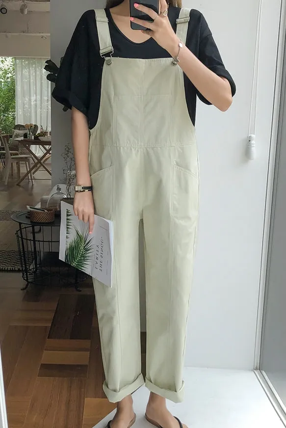 Beige Cotton Casual Jumpsuits Korean Womens Fashion