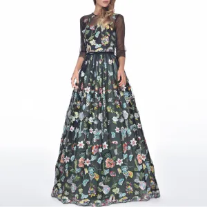 Black Floral Tulle Gown