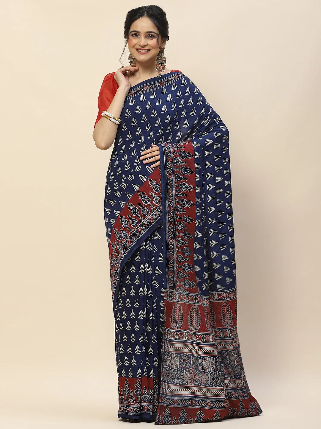 Block Print Cotton Saree