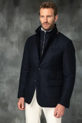 Blue down jacket in Loro Piana wool & cashmere with Rain System®– Made in Italy