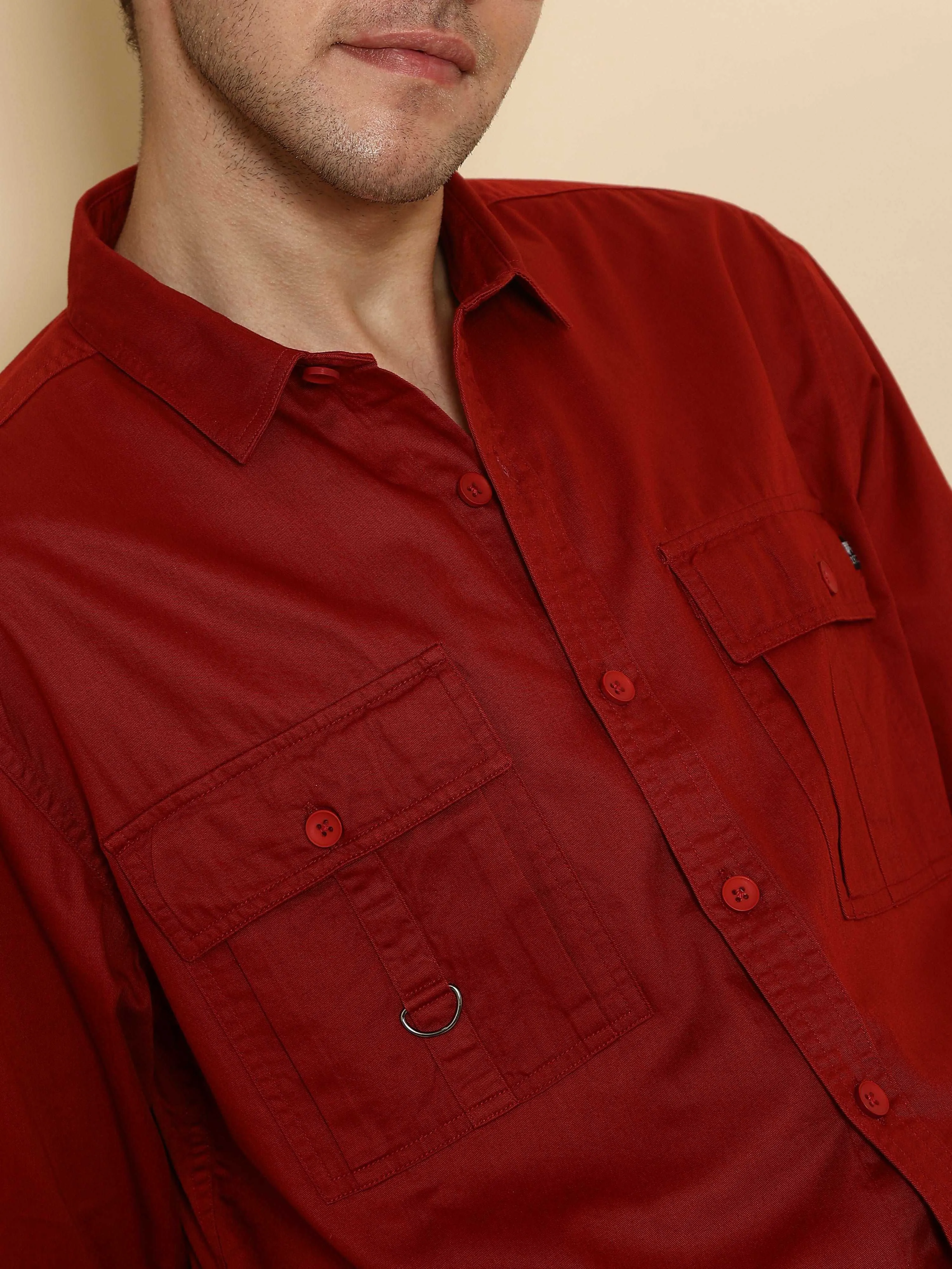 Brick Red Cargo casual full sleeve shirt