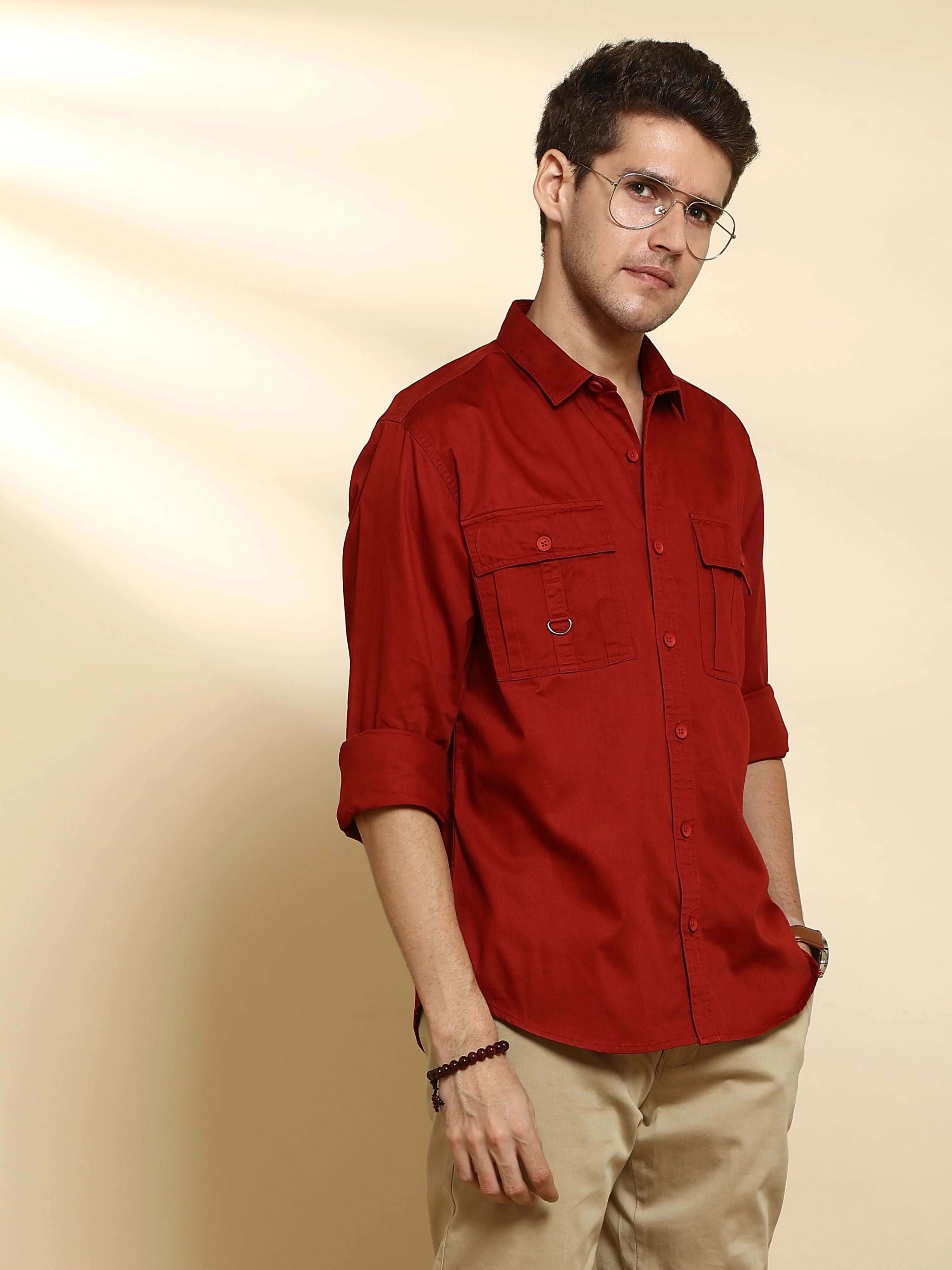 Brick Red Cargo casual full sleeve shirt