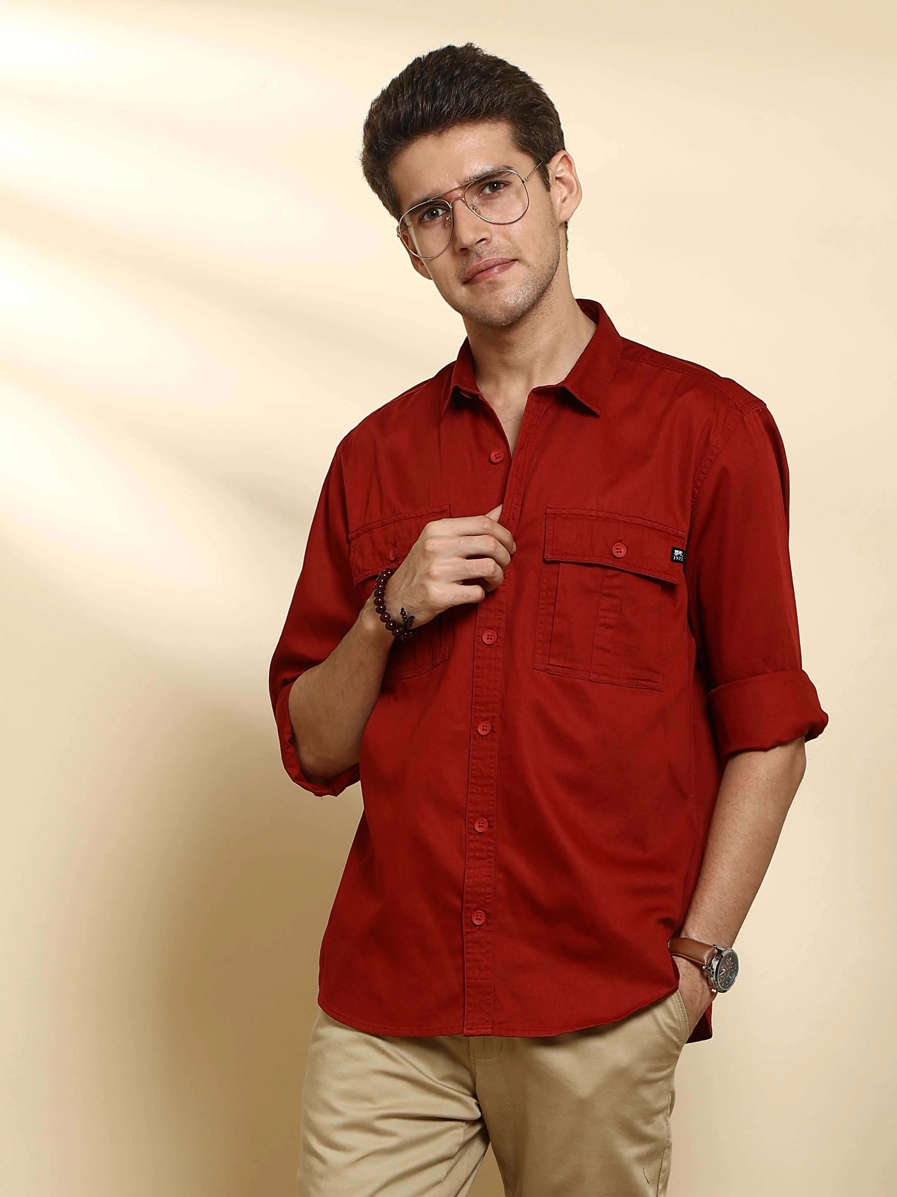 Brick Red Cargo casual full sleeve shirt