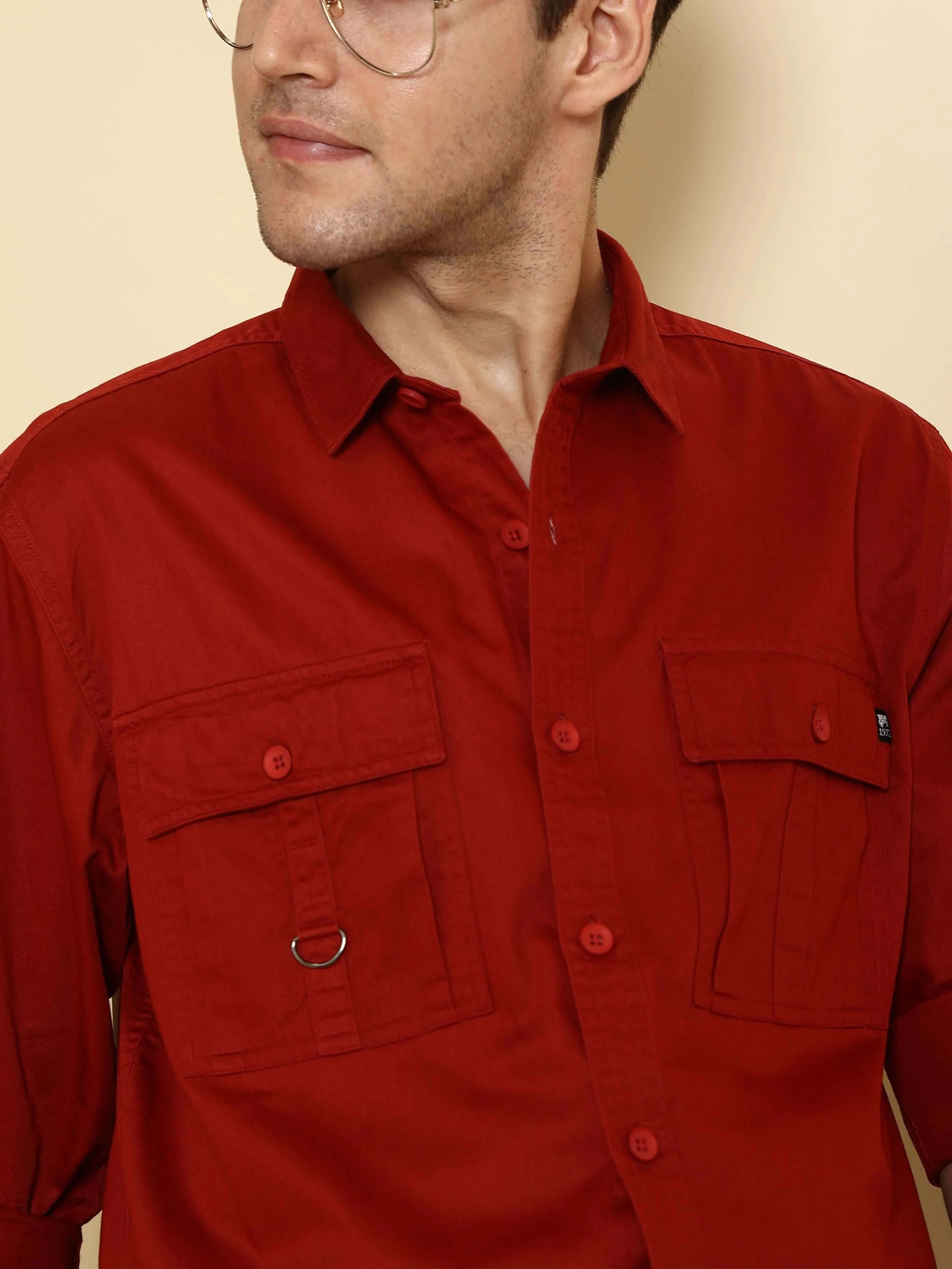 Brick Red Cargo casual full sleeve shirt