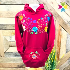 Burgundy Women Hoodie - Handmade Bordado