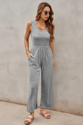 Casual Gray Sleeveless Wide Leg Jumpsuit