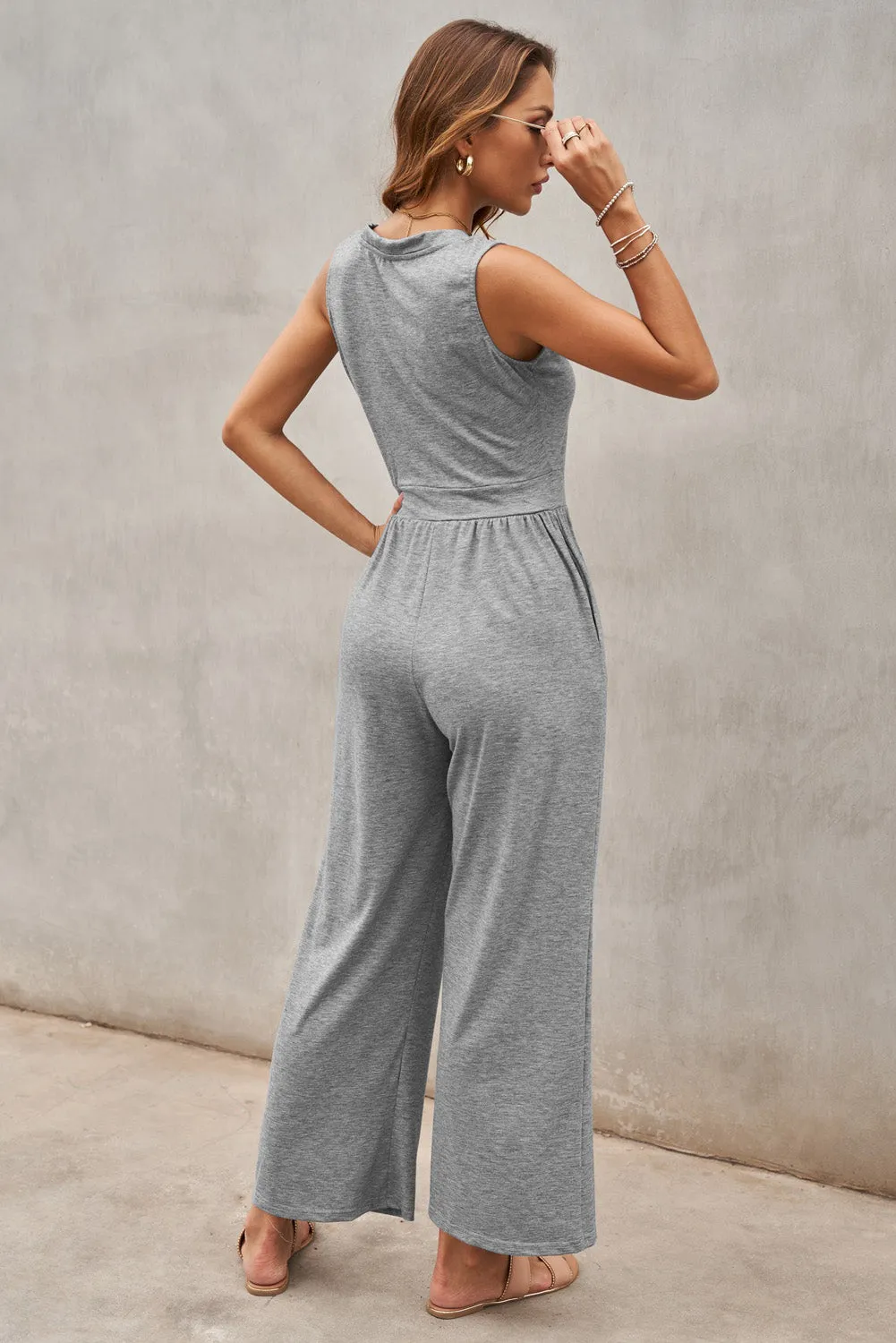 Casual Gray Sleeveless Wide Leg Jumpsuit