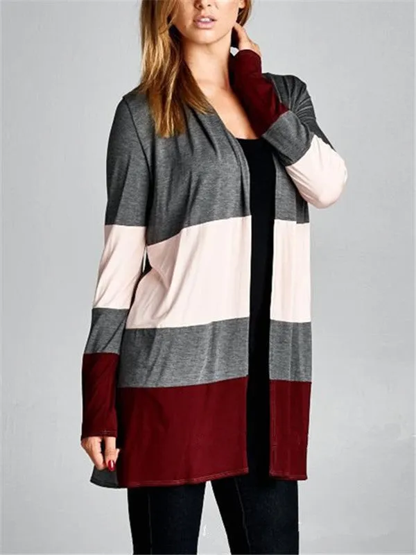 Casual Multi-color Stitching Long-sleeved Cardigan Top