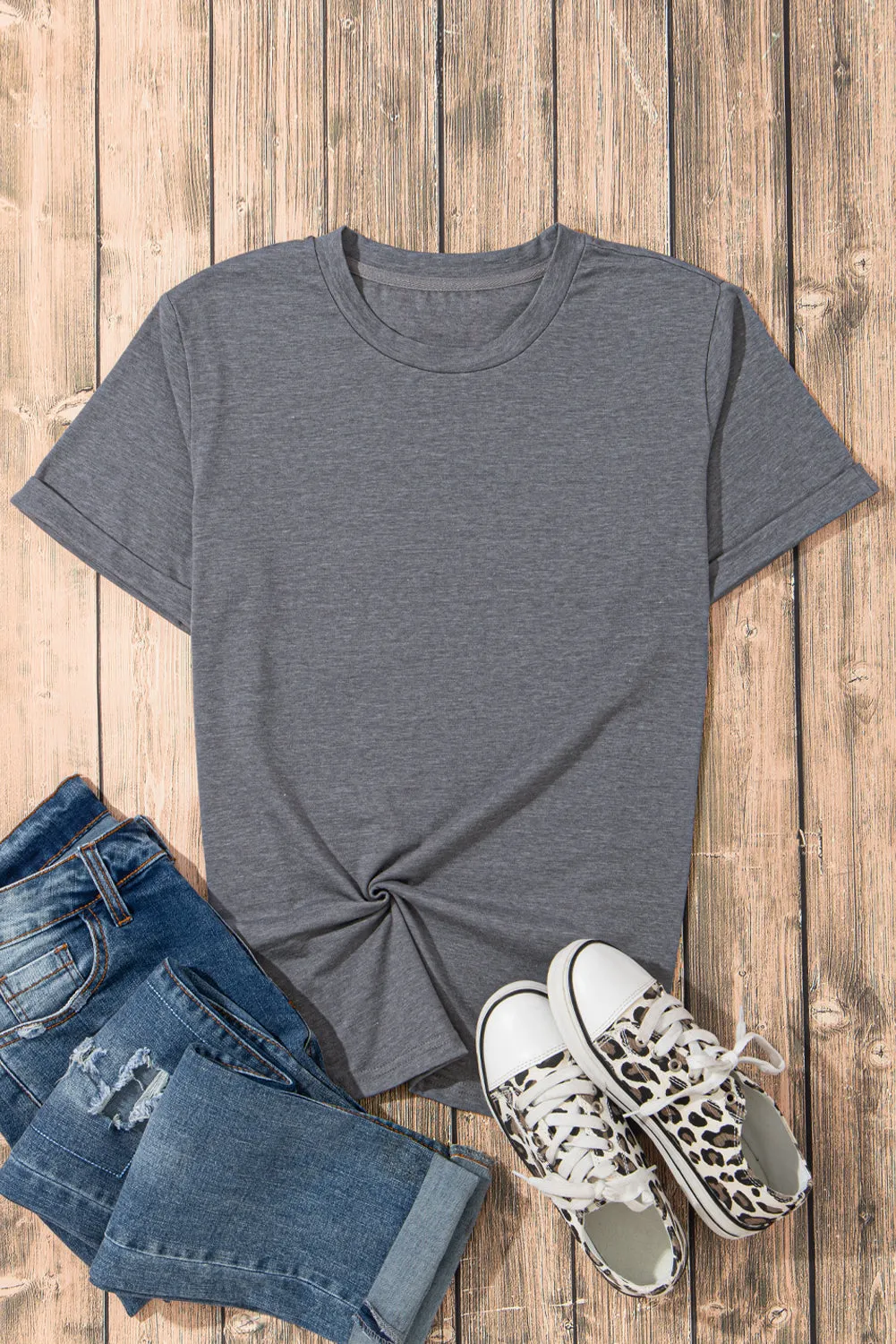 Casual Plain Crew Neck Tee