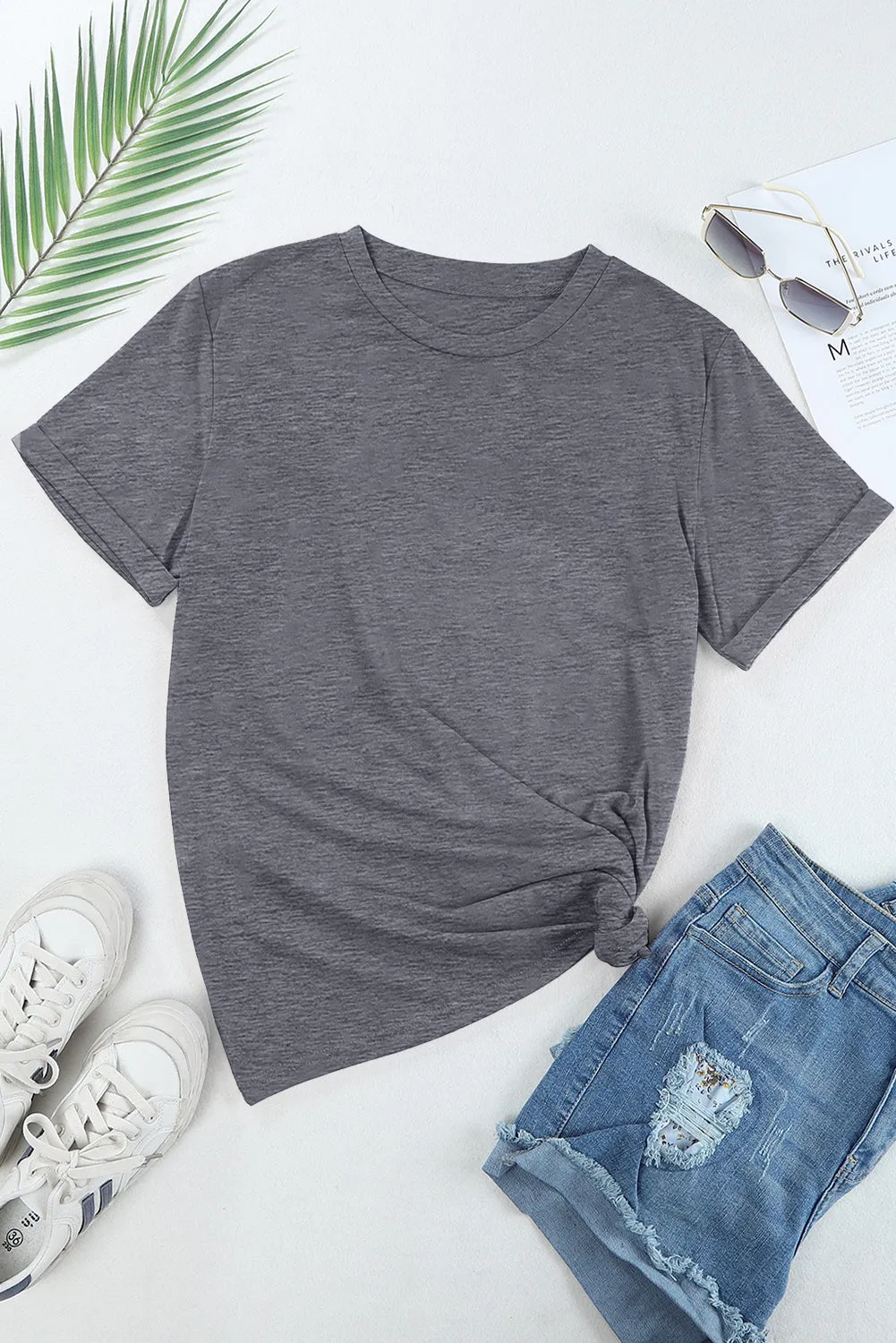 Casual Plain Crew Neck Tee