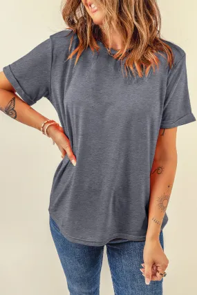 Casual Plain Crew Neck Tee