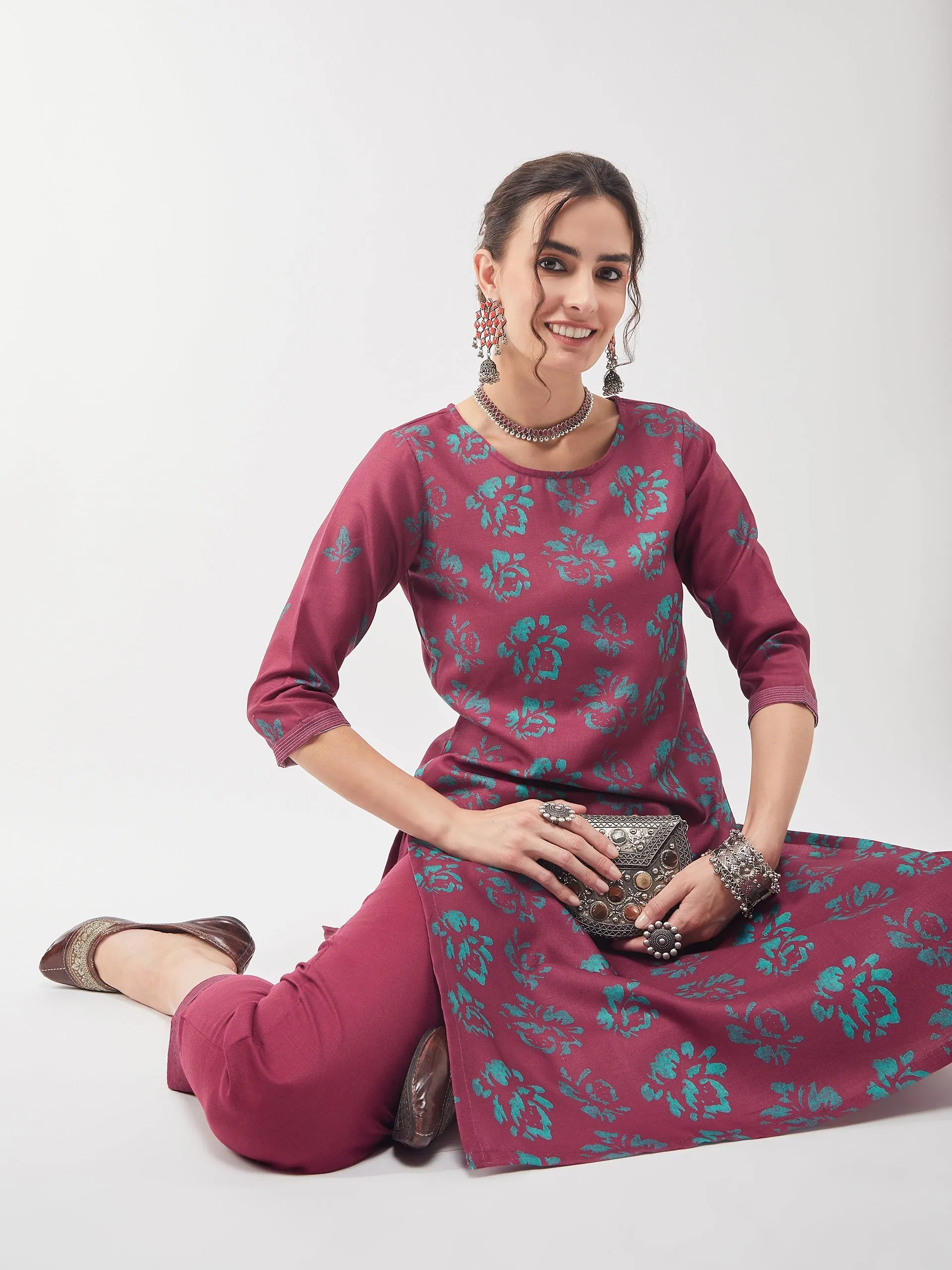 Casual Printed Kurta With Matching Pant Set