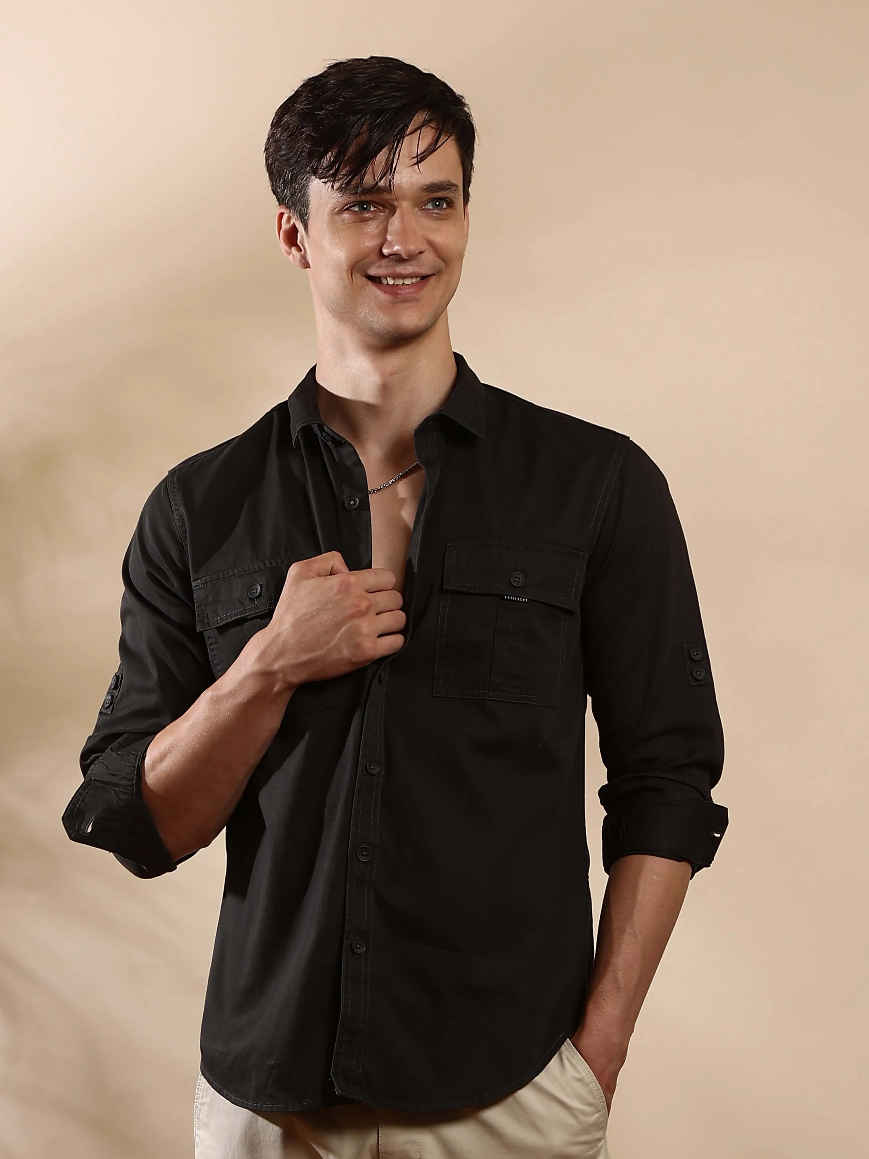 Charcoal grey Cargo casual full sleeve shirt