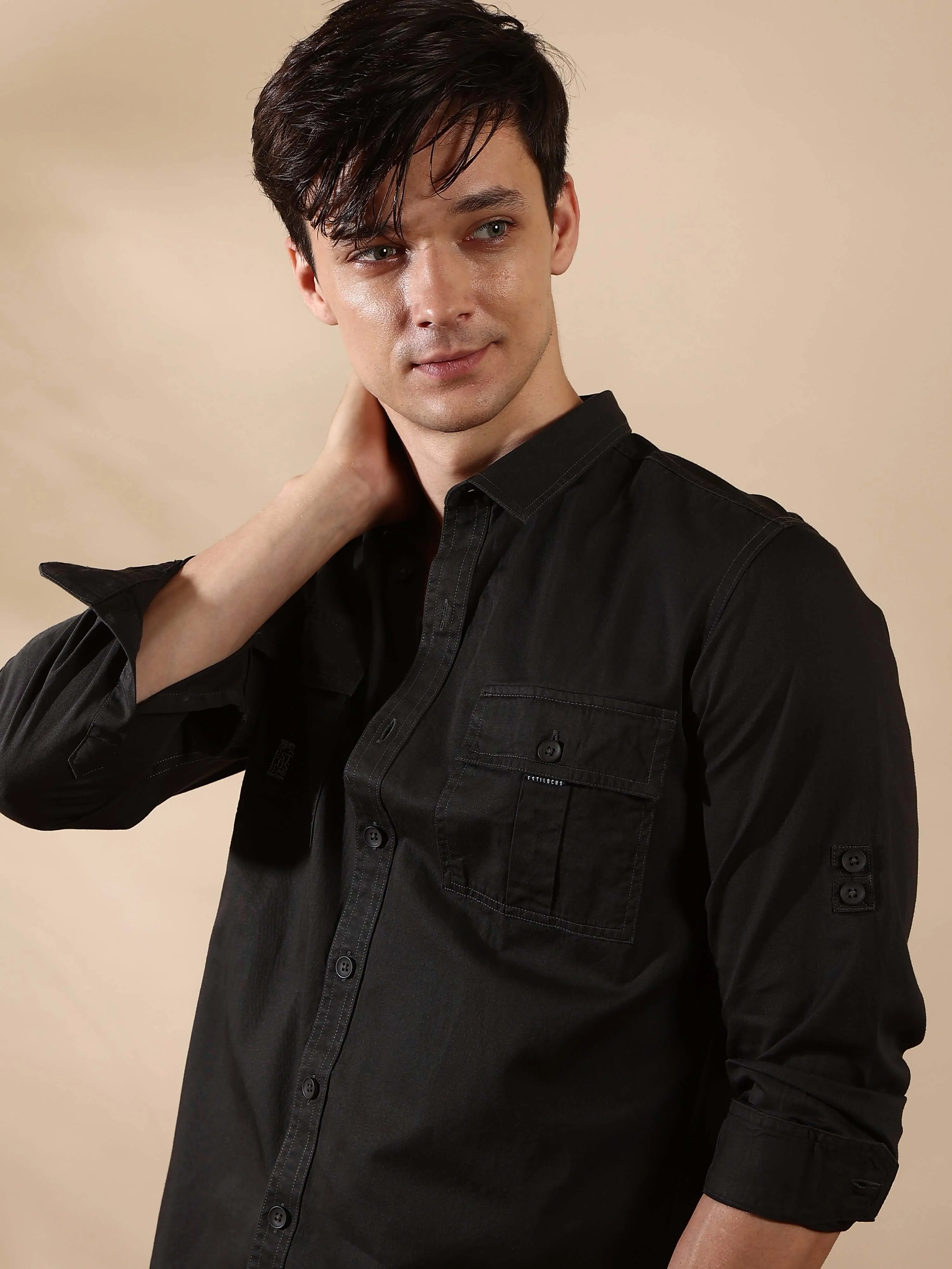 Charcoal grey Cargo casual full sleeve shirt