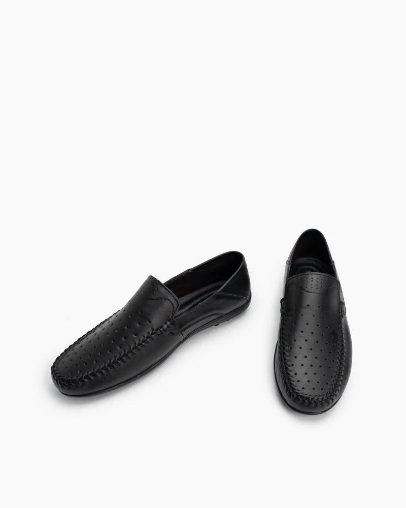 (Clean Up) Men's Breathable Punching Premium Genuine Leather Loafers