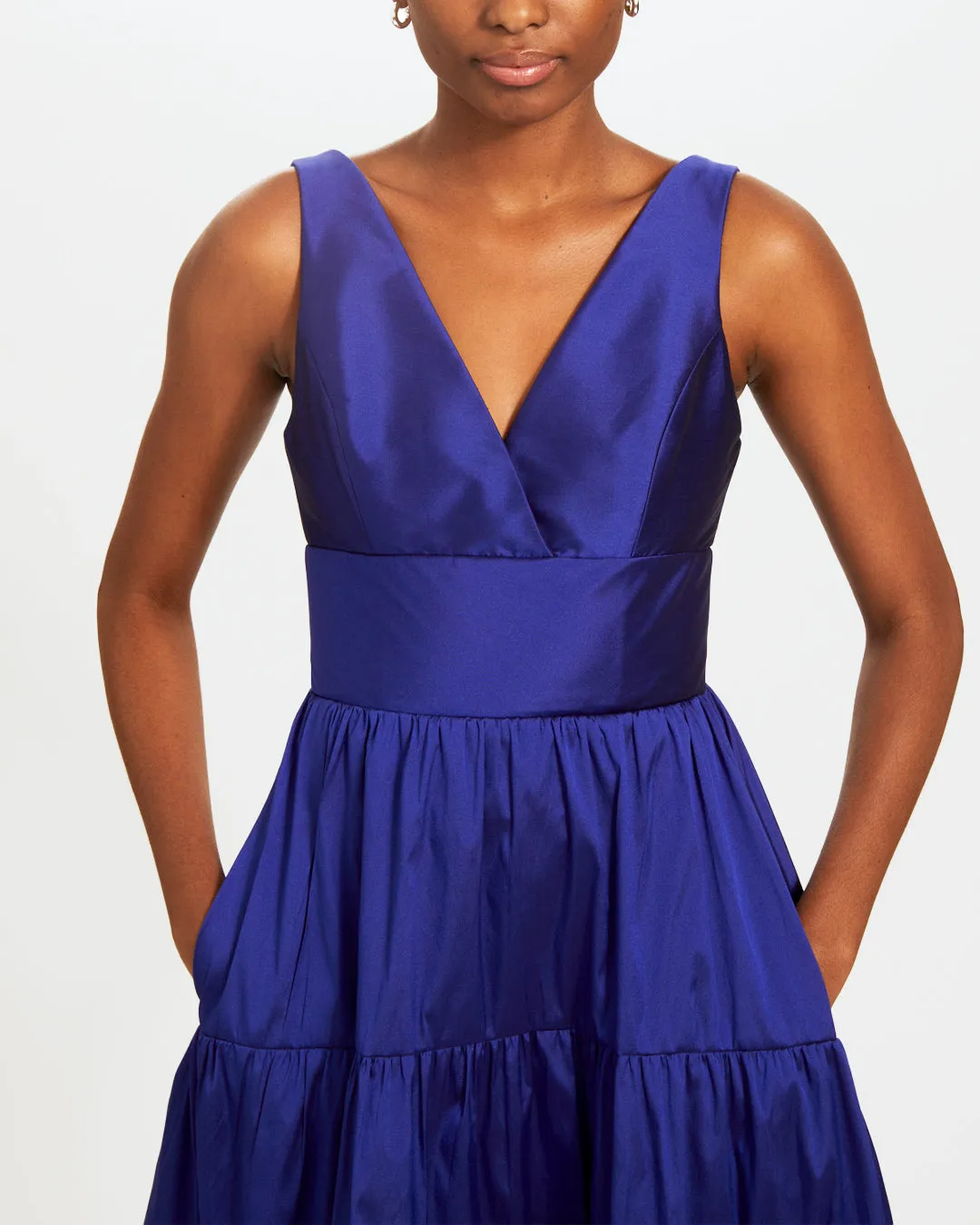 Cobalt Taffeta V-Neck Gown