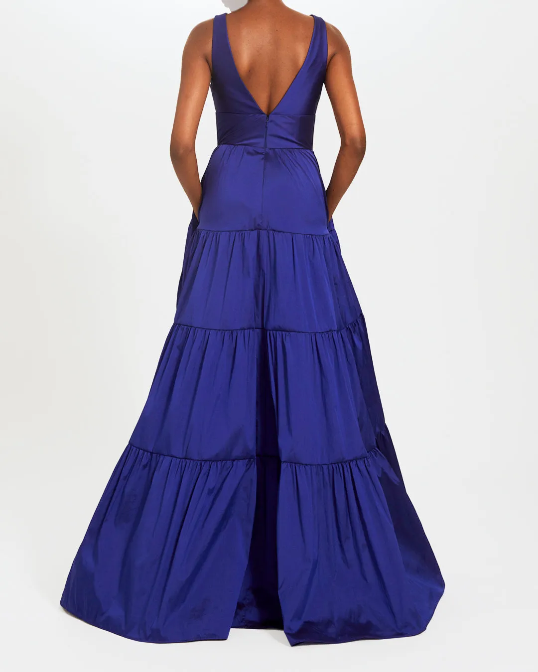 Cobalt Taffeta V-Neck Gown