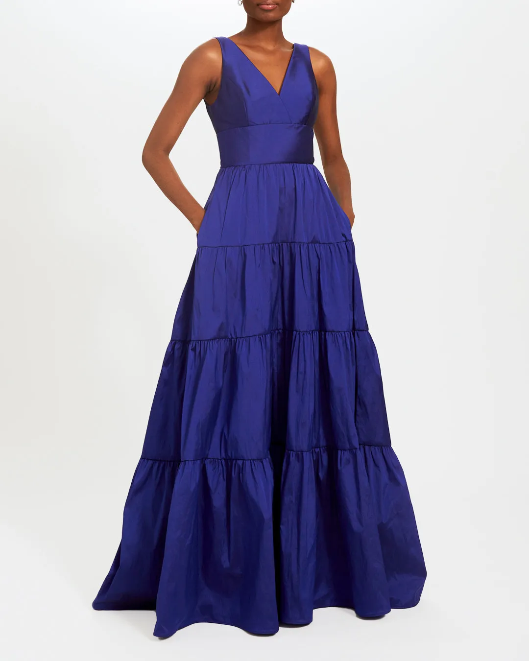 Cobalt Taffeta V-Neck Gown