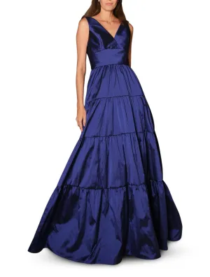 Cobalt Taffeta V-Neck Gown