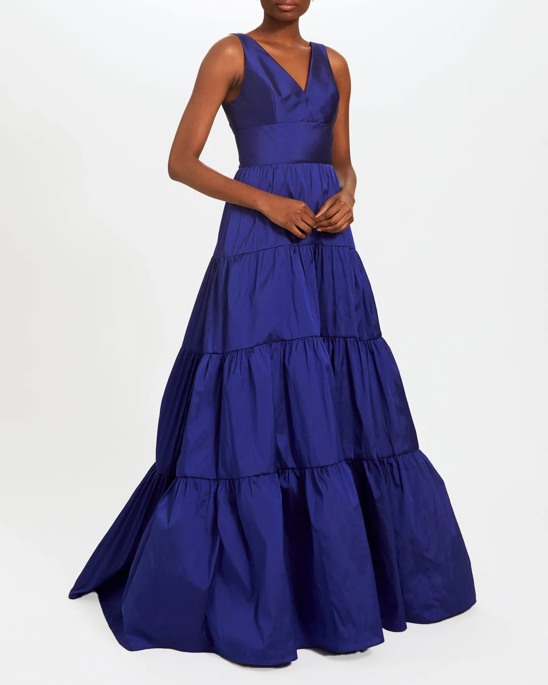 Cobalt Taffeta V-Neck Gown