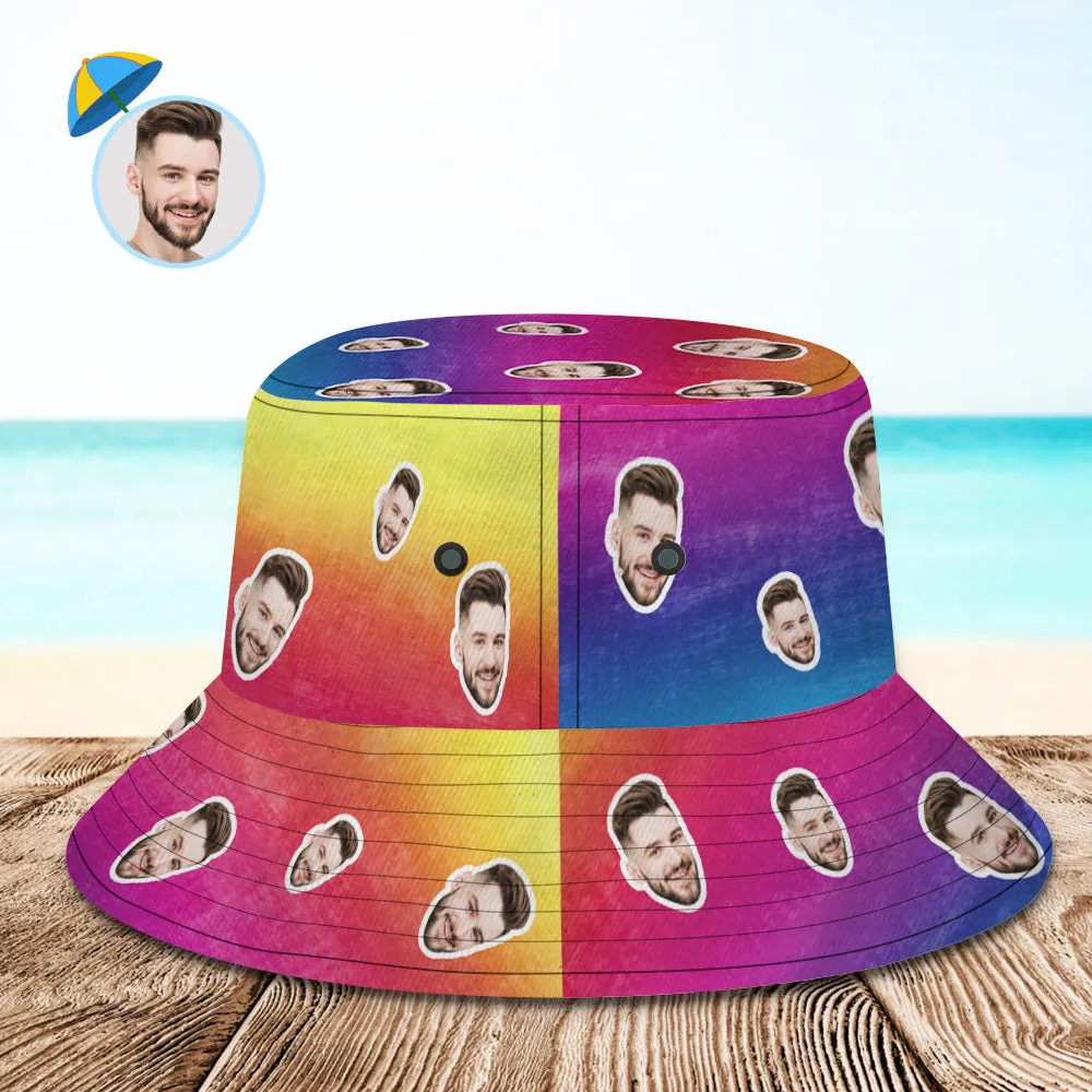 Custom Bucket Hat Unisex Face Bucket Hat Personalized Wide Brim Outdoor Summer Cap Hiking Beach Sports Hats Tie Dye Style Multicolor