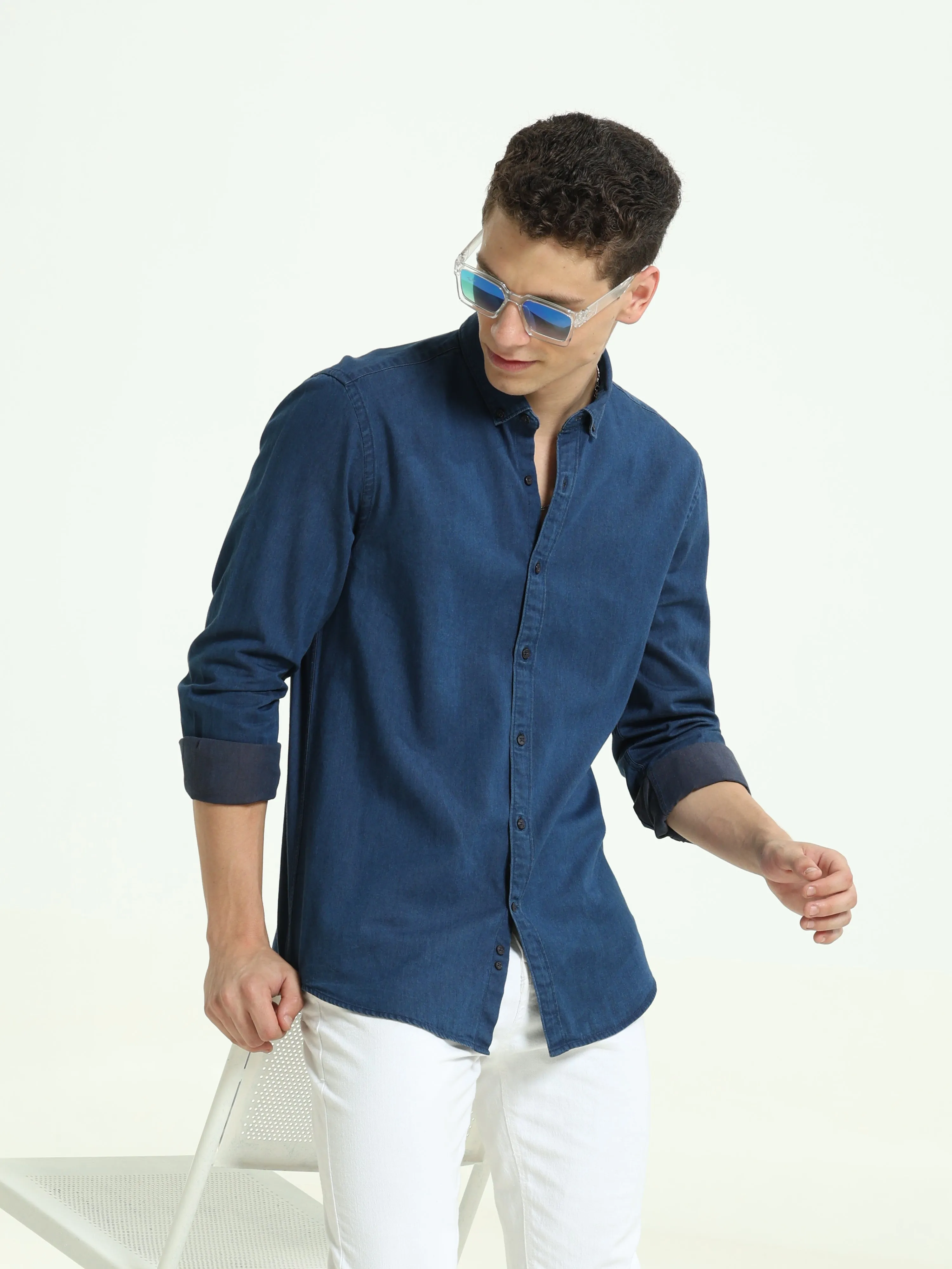 Deep Blue Sea Casual Denim Shirt for Men - Stylish and Comfortable Everyday Wear