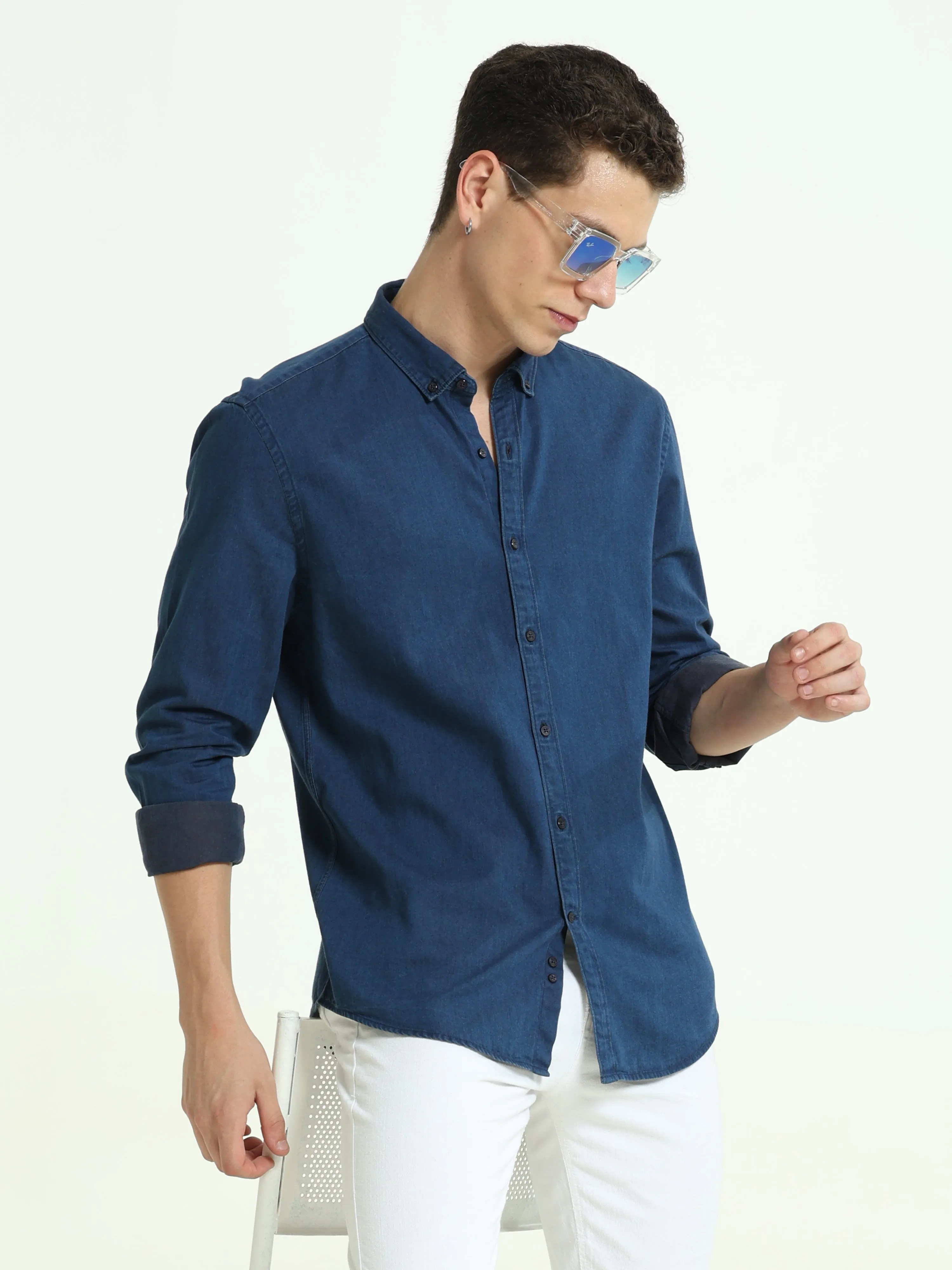 Deep Blue Sea Casual Denim Shirt for Men - Stylish and Comfortable Everyday Wear