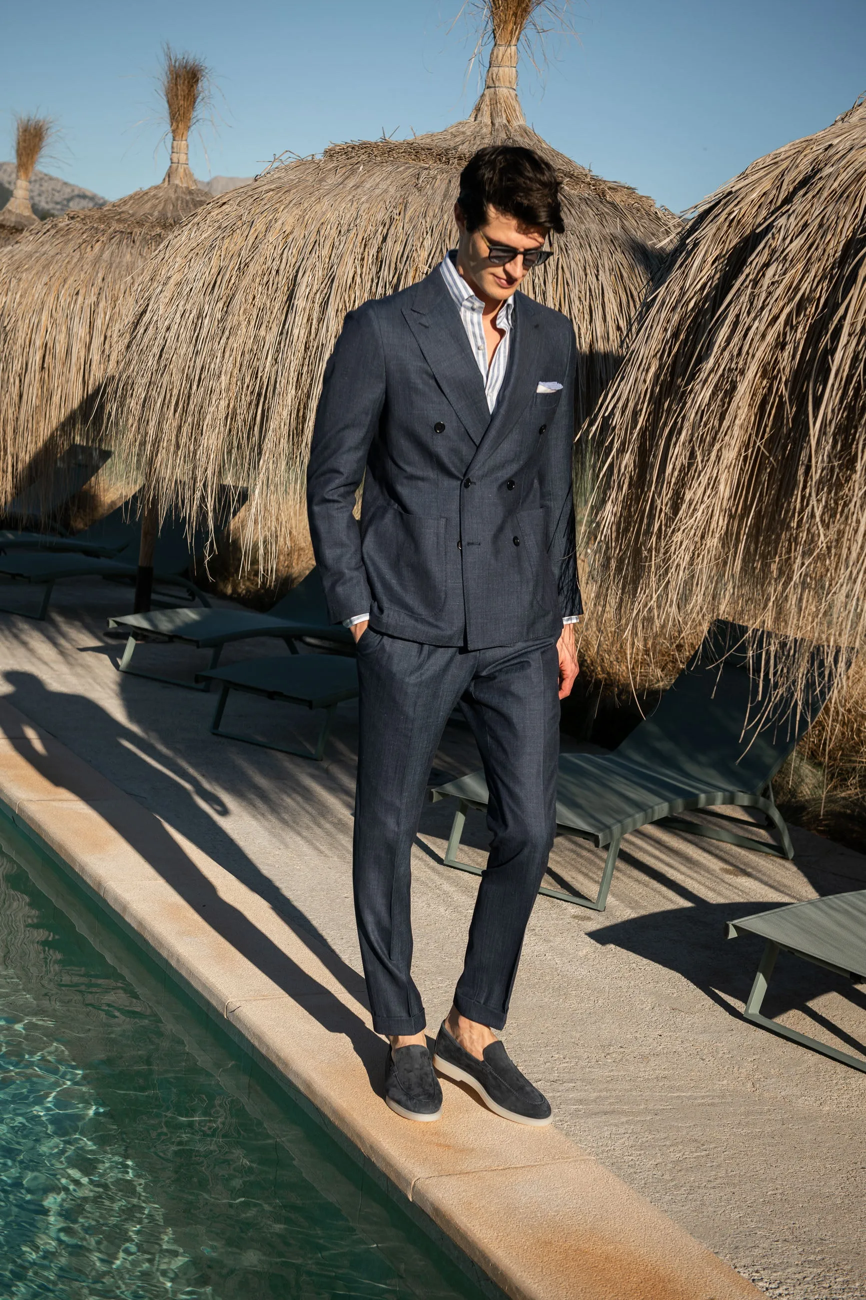 Denim double breasted suit in Loro Piana fabric - Made in Italy