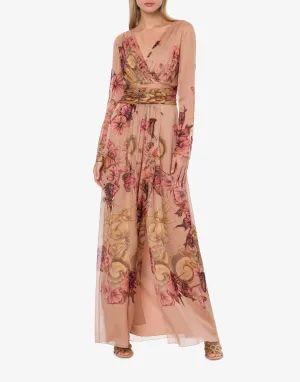 Dress In Chiffon With Tattoo Print