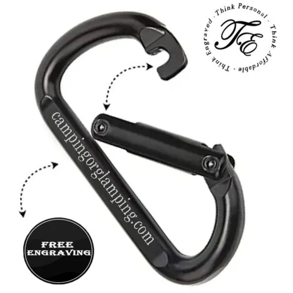 Engraved Black Carabiner Keychain Ring - Hiking and Camping Carabiner