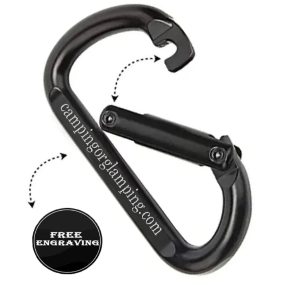 Engraved Black Carabiner Keychain Ring - Hiking and Camping Carabiner