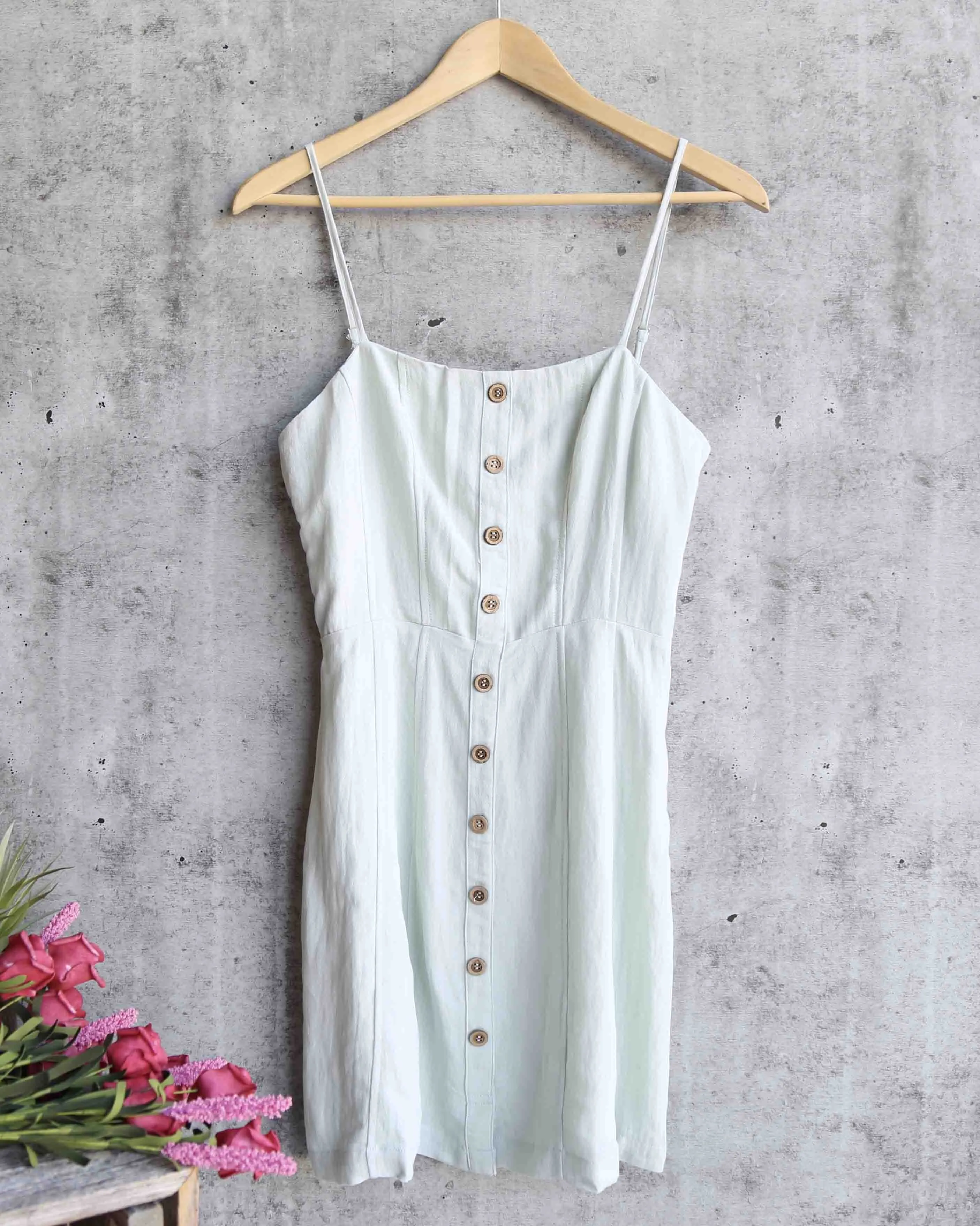 Final Sale - Cotton Candy LA - Julietta Button Down Woven Dress in Sage