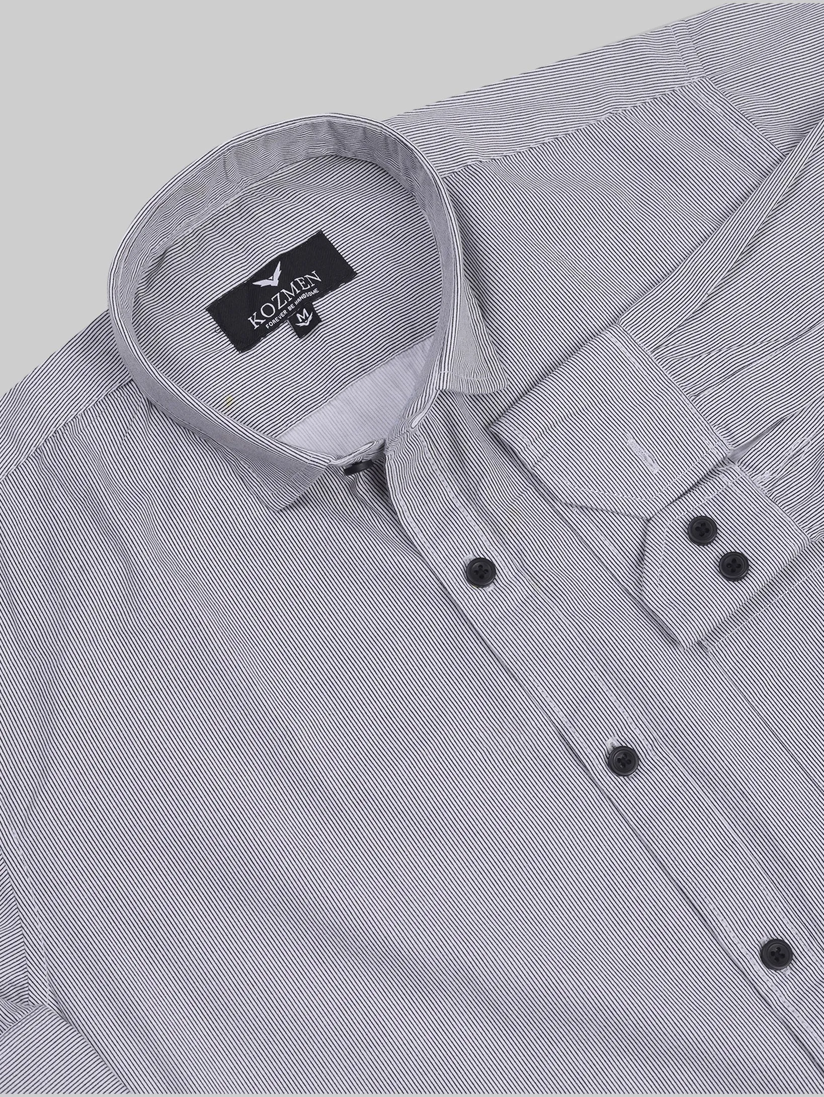 Grey Banker Striped Mens Cotton Casual Shirt