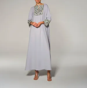 Grey Green Embroidery Embellishment Kaftan