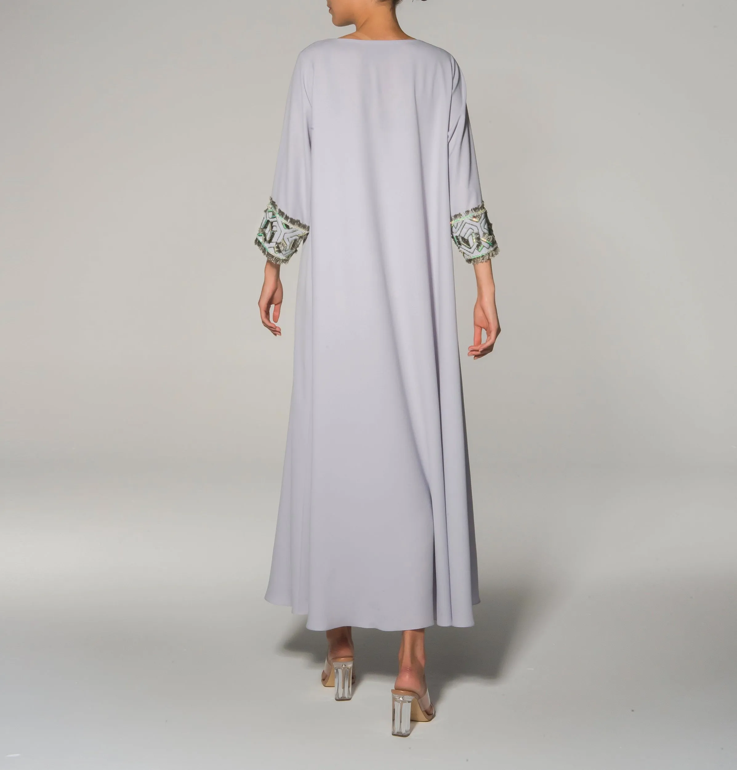 Grey Green Embroidery Embellishment Kaftan