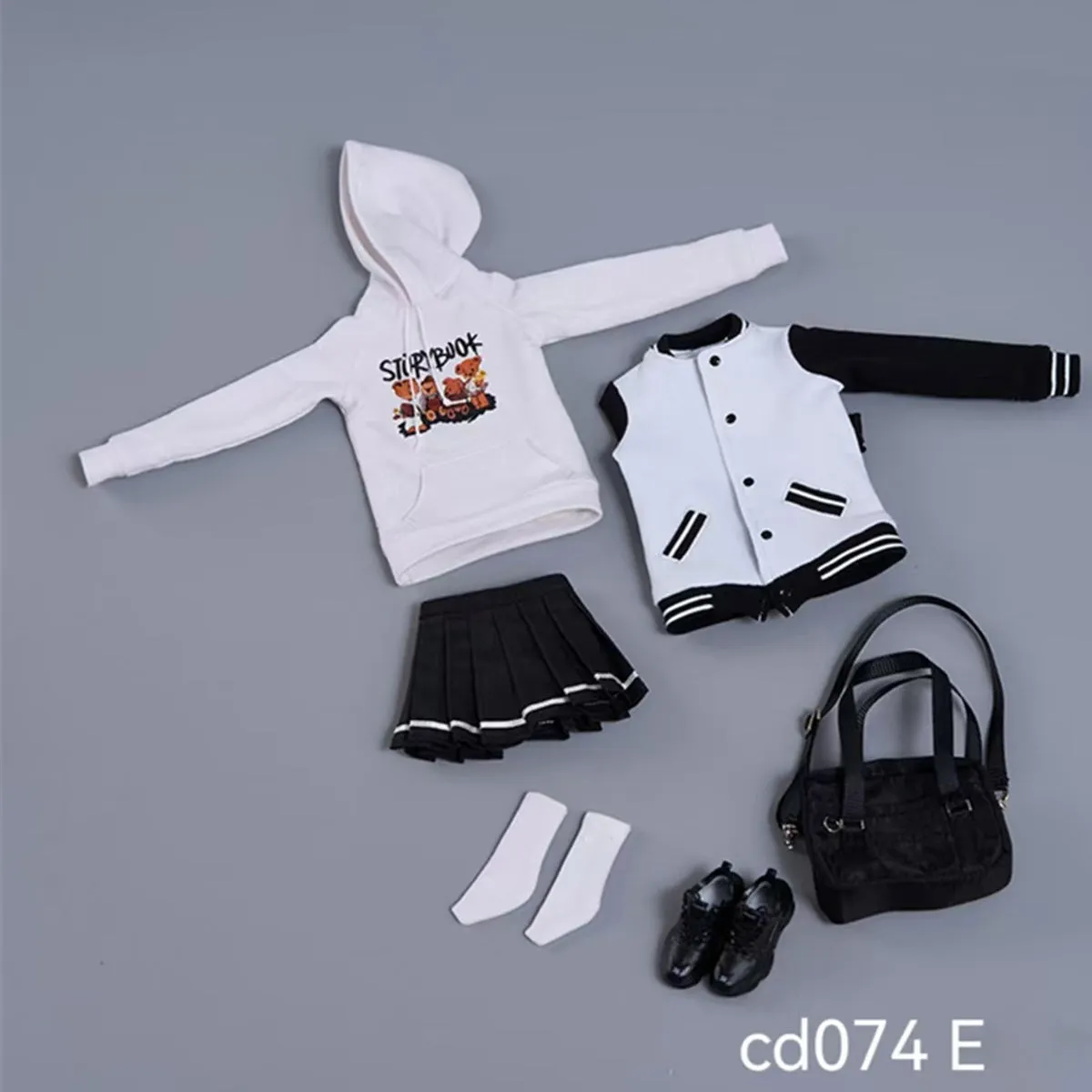 HiPlay Cdtoys, Baseball Jacket Hooded Sweatshirt and Pleated Skirt Set, Figure Doll Clothes