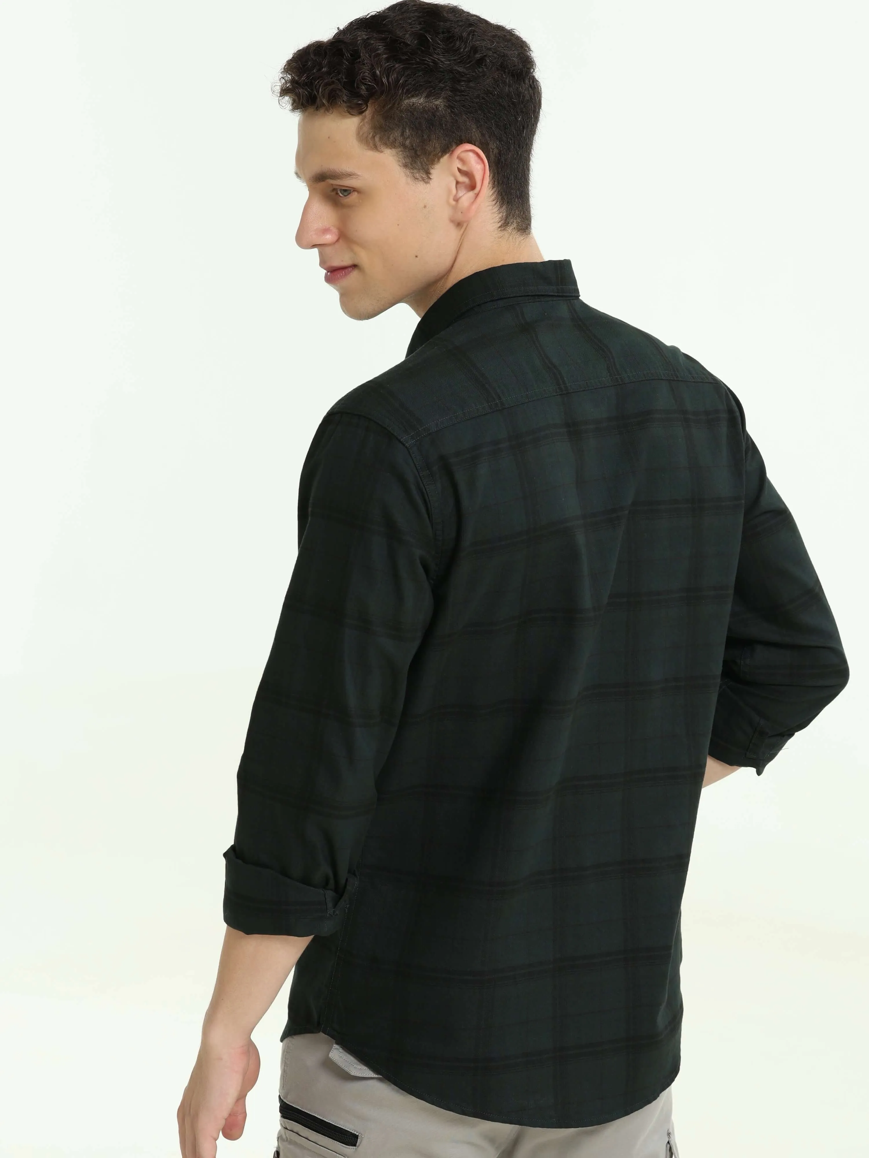 Hunter green casual check shirt