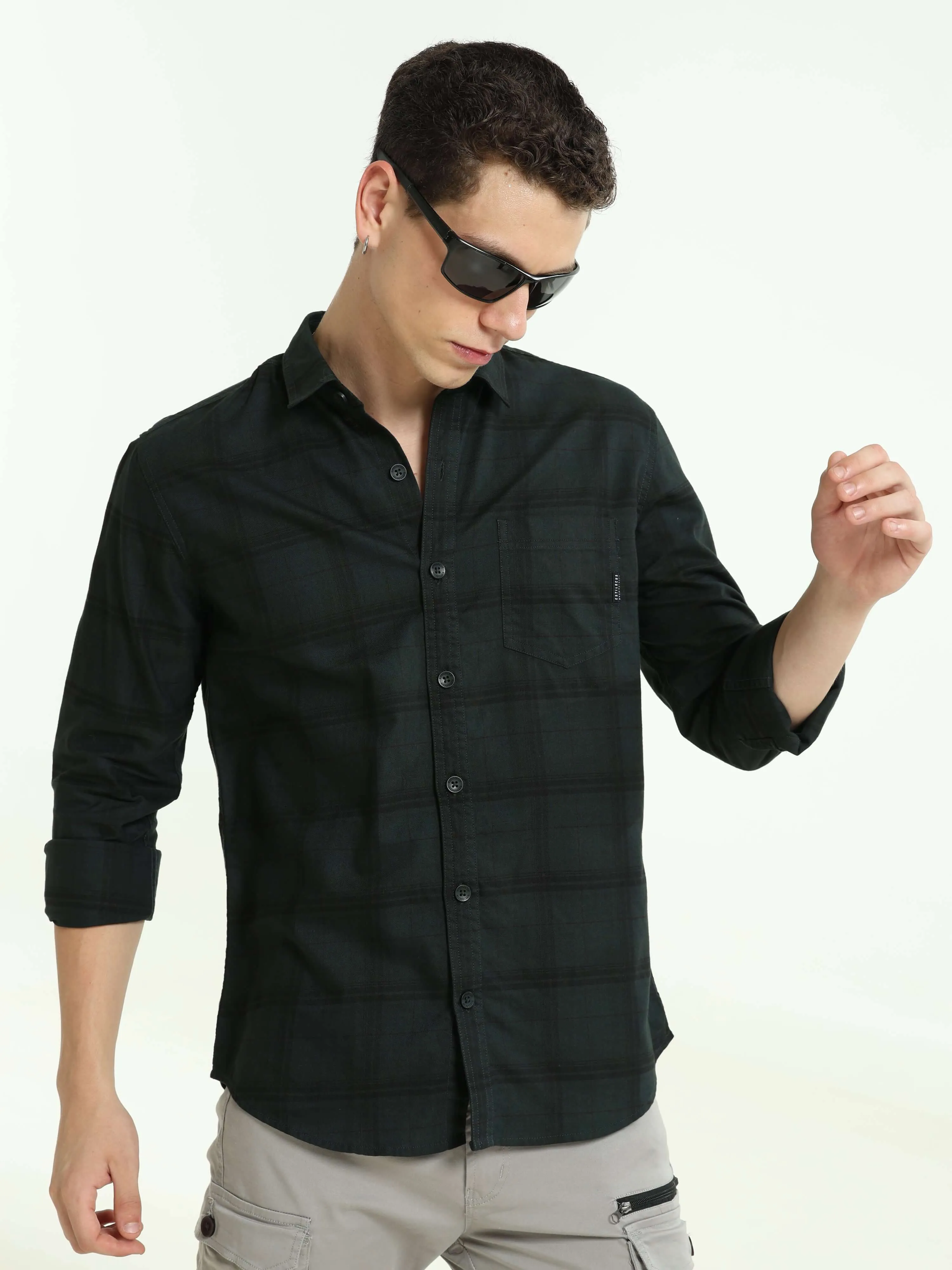 Hunter green casual check shirt