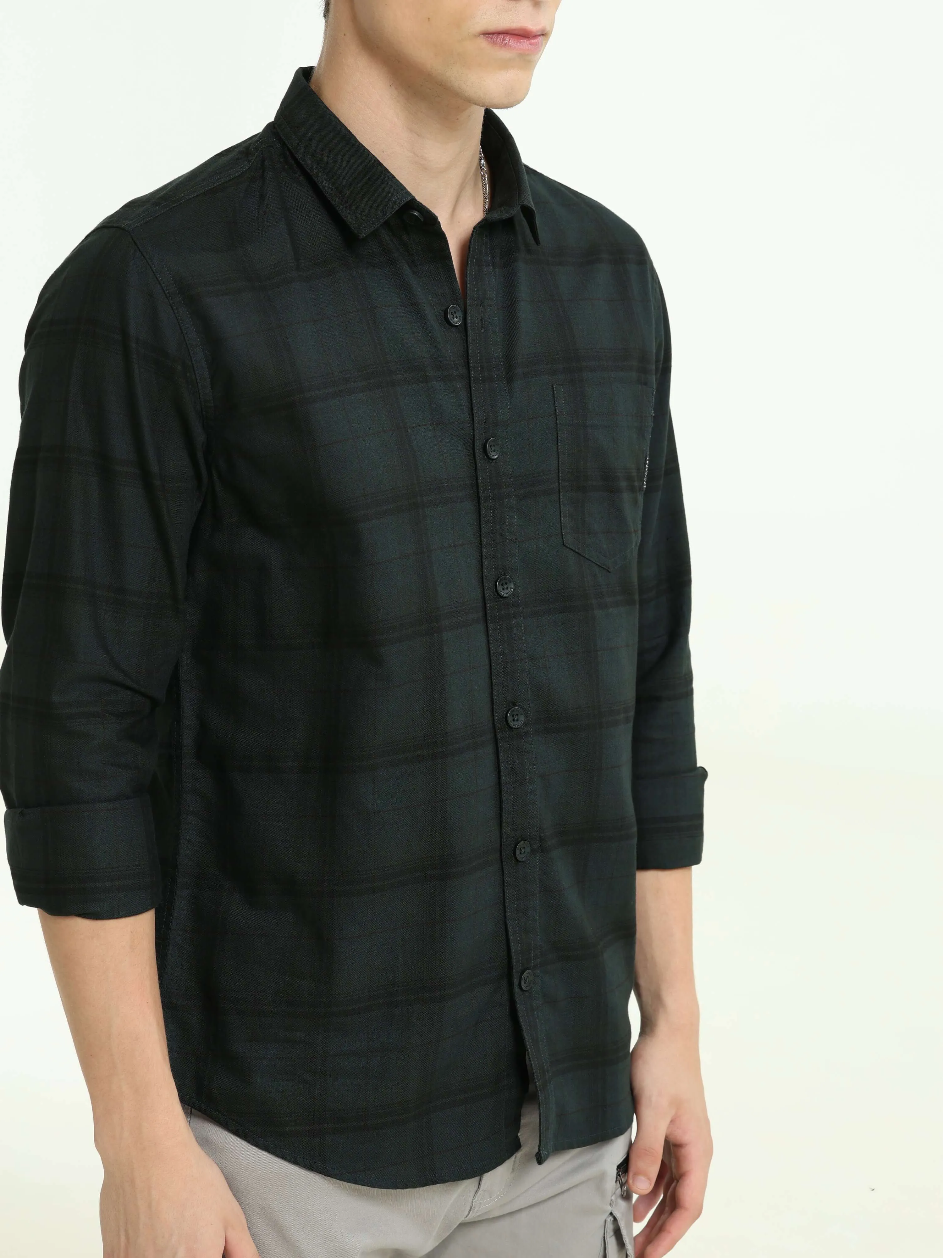 Hunter green casual check shirt