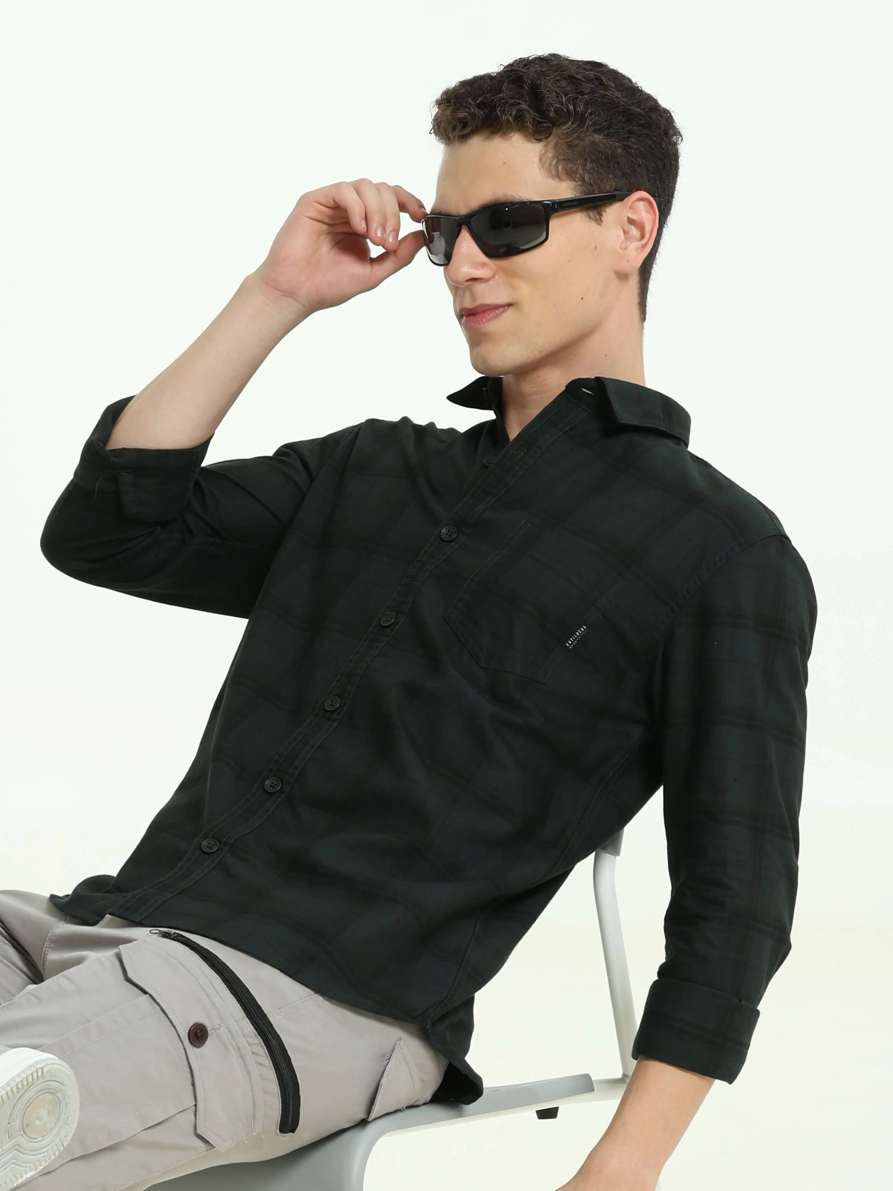 Hunter green casual check shirt