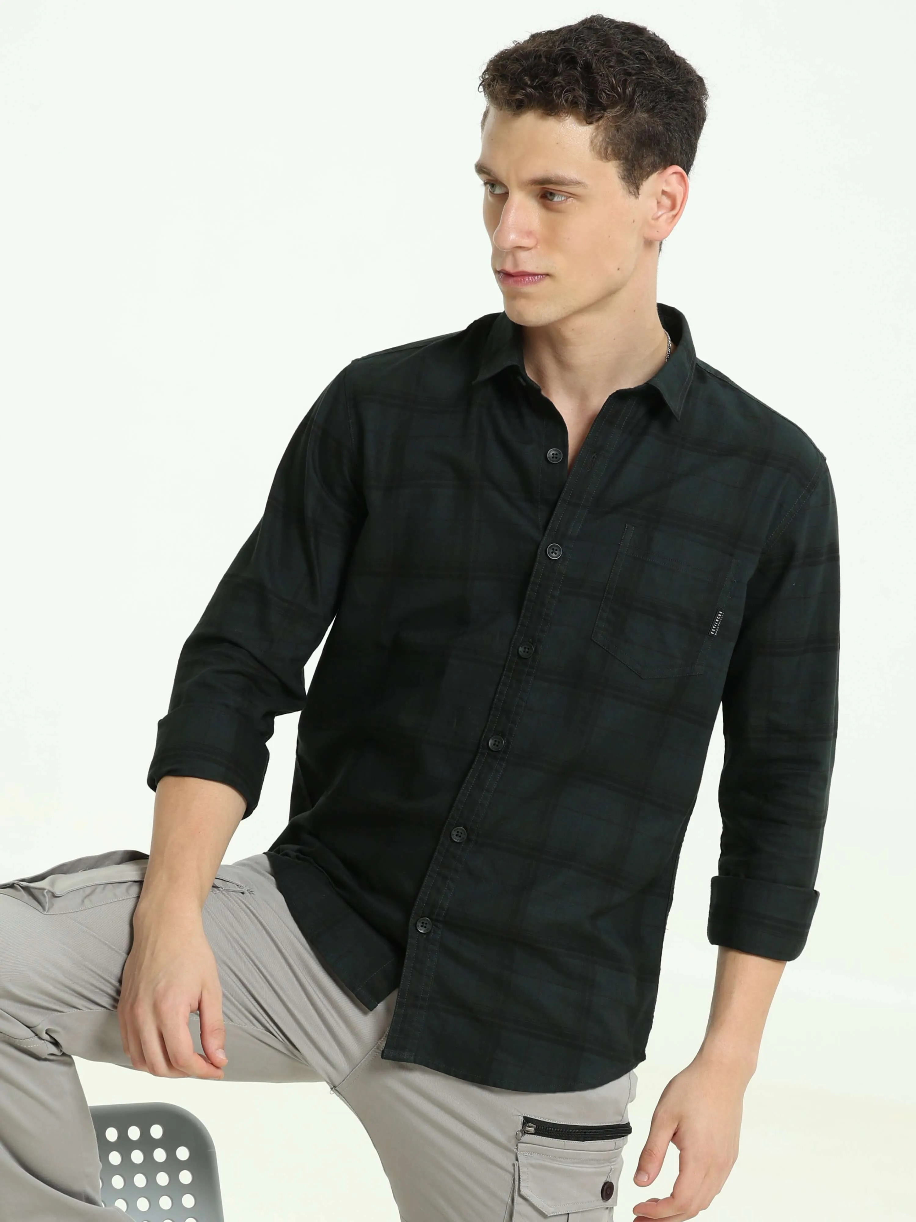 Hunter green casual check shirt