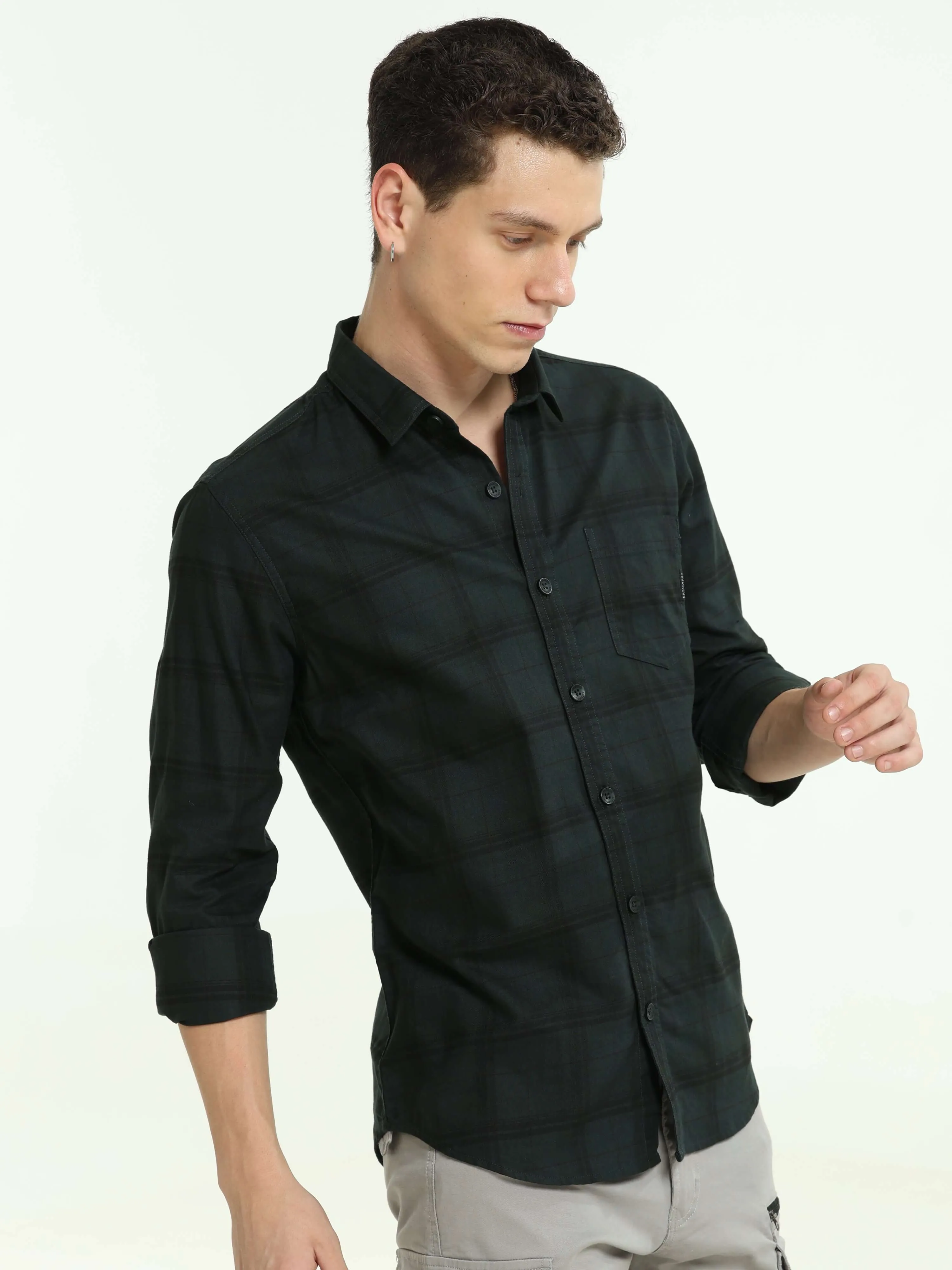 Hunter green casual check shirt