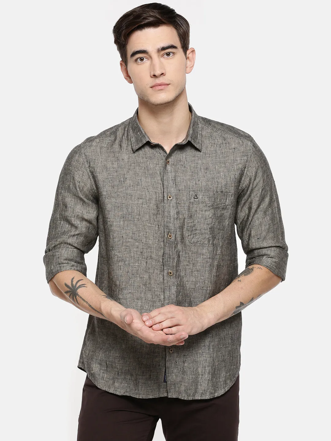 JDC Casual Solid Linen Shirt-Black